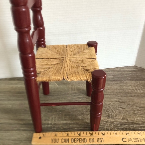 Vtg Red Wooden Chair with Woven Seat - Picture 10 of 11